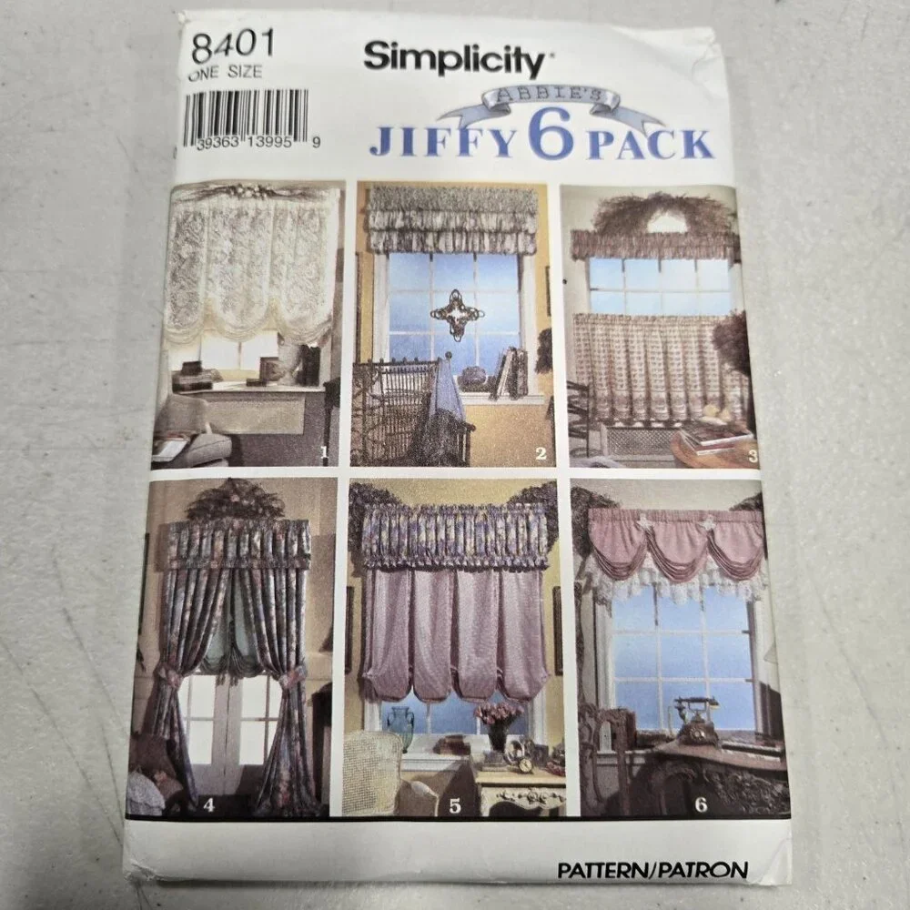 Simplicity 8401 Home WINDOW TREATMENTS CURTAINS VALANCES Sewing Pattern Uncut